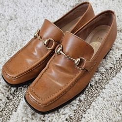 Authentic Gucci Horsebit Shoes Loafers in Tan/Brown and Gold Leather US Size 6