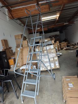 7-Step(70in last step to floor)  Steel Rolling Industrial and Warehouse Ladder 