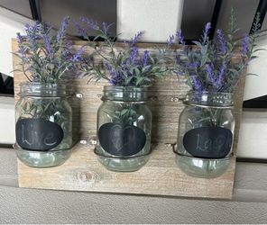 Heavy Rustic Wood Wall Decor with Mason Jars. Read description 1st