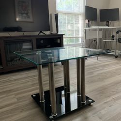 Modern Glass Coffee Table – Chrome Pillar Base