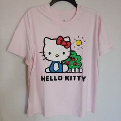 Hello Kitty Women's Light Pink Graphic Tee with Short Sleeves ~ Size XL