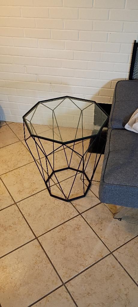 Pair Of Glass Top Iron Side Tables