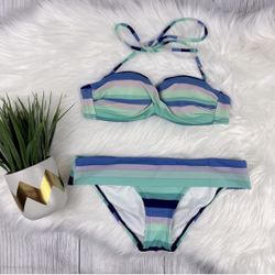 Victoria's Secret Pastel Striped Bikini 32B, S/P Bandeau Bikini Top with Straps