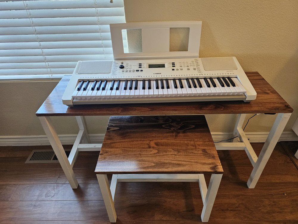Yamaha EZ-300 Musical Digital Keyboard Beginner Light Up Keys Piano Custom Made Table And Bench