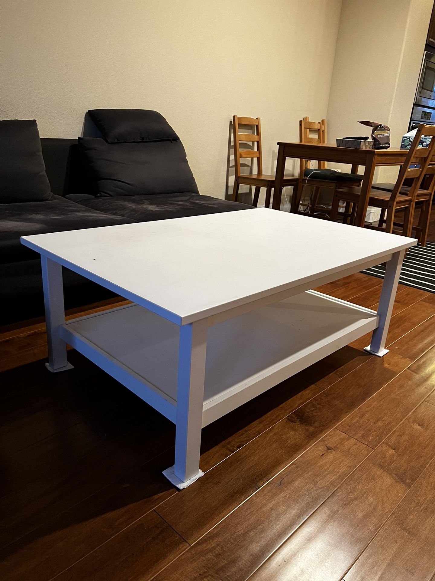 IKEA living room console table with plastic protector