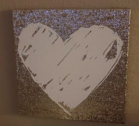 Gold Glitter  White Heart Canvas Wall Art