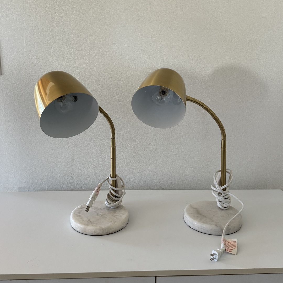 Set Of 2 Gold Desk Lamps Midcentury Modern 