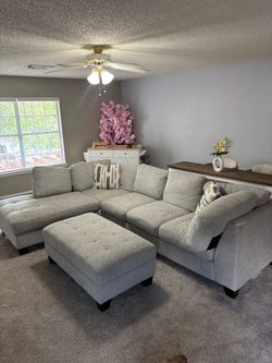 Gray Sectional Sofa with Ottoman