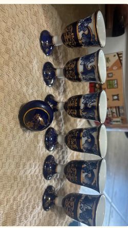 Venetian Cobalt and 24K Gold Liquor Cup Set