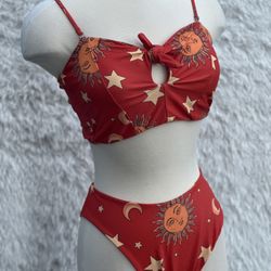 New Zaful Red Sun and Moon Bikini Set size small