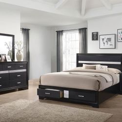 Four Piece Queen Bedroom Set With Queen Bed Frame Dresser Mirror And Nightstand On Sale Now Don't Miss