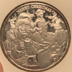SILVER 1 OUNCE MERRY CHRISTMAS ROUND .999  FINE