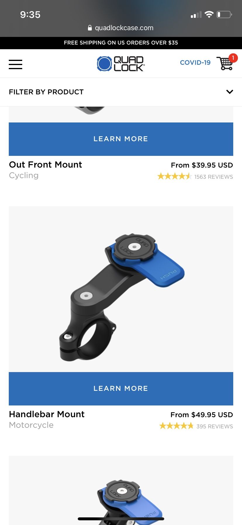 Quadlock Motorcycle Handlebar Mount phone holder