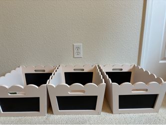 Set of 3 Scalloped Wooden Chalkboard Storage Bins