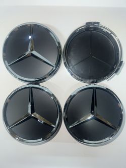 Mercedes Wheel Caps Black and Silver 75mm (full set)