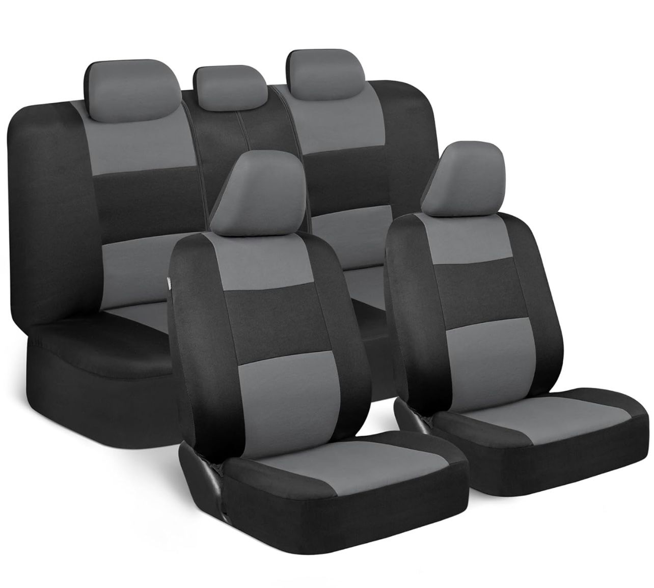 BDK PolyPro Car Seat Covers 9-Piece Set, Gray on Black, Front & Rear Split Bench Seat Covers for Auto Trucks Van SUV, New