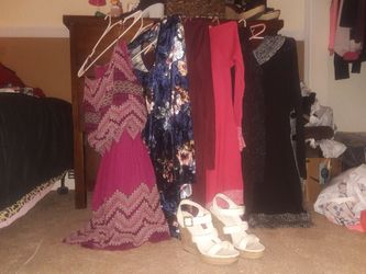 6 large dresses 1 pair 8.5 wedges