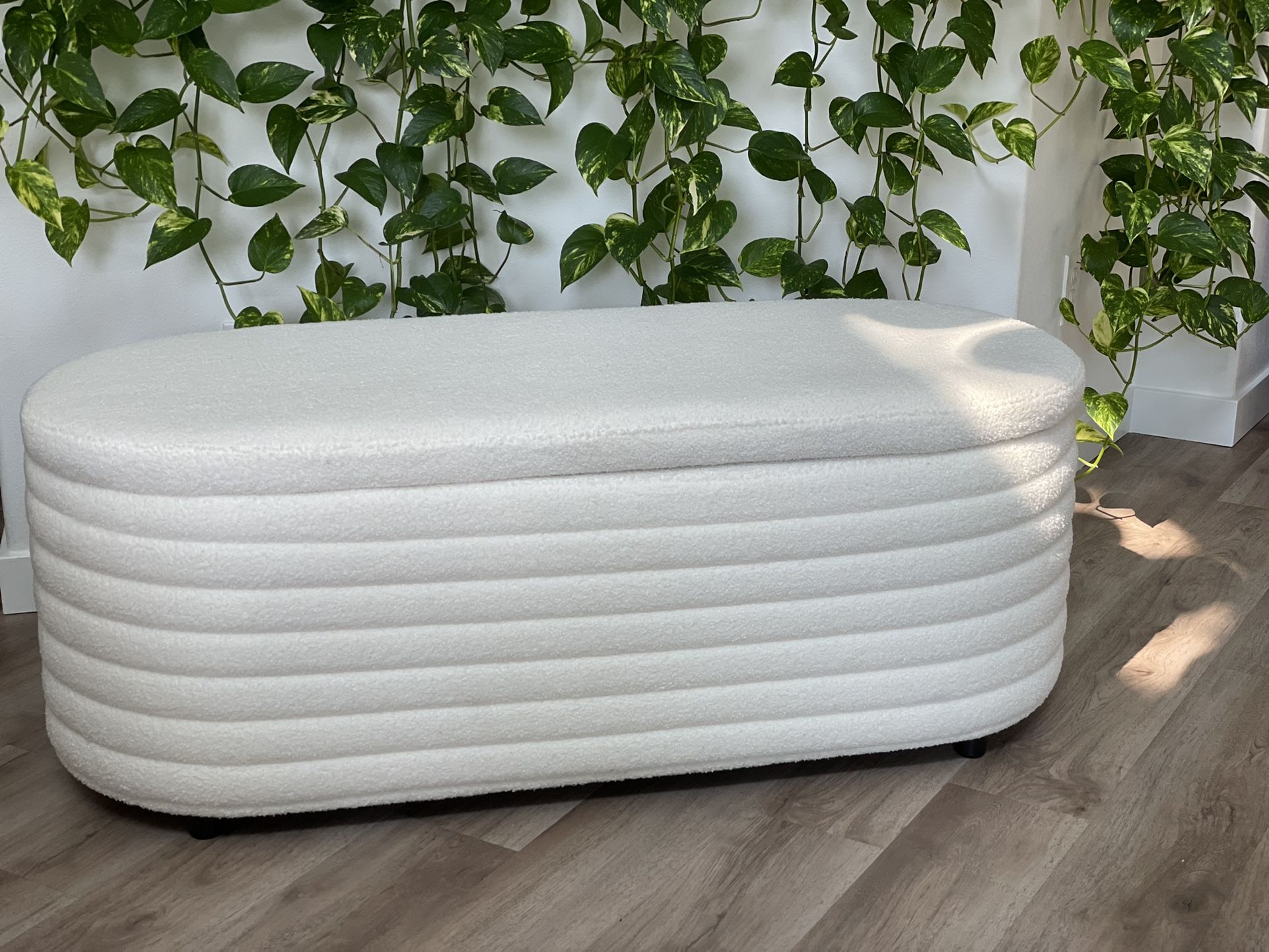Upholstered Bench Storage And Boucle Cha( CB2, Crate And Barrel, West Welm )