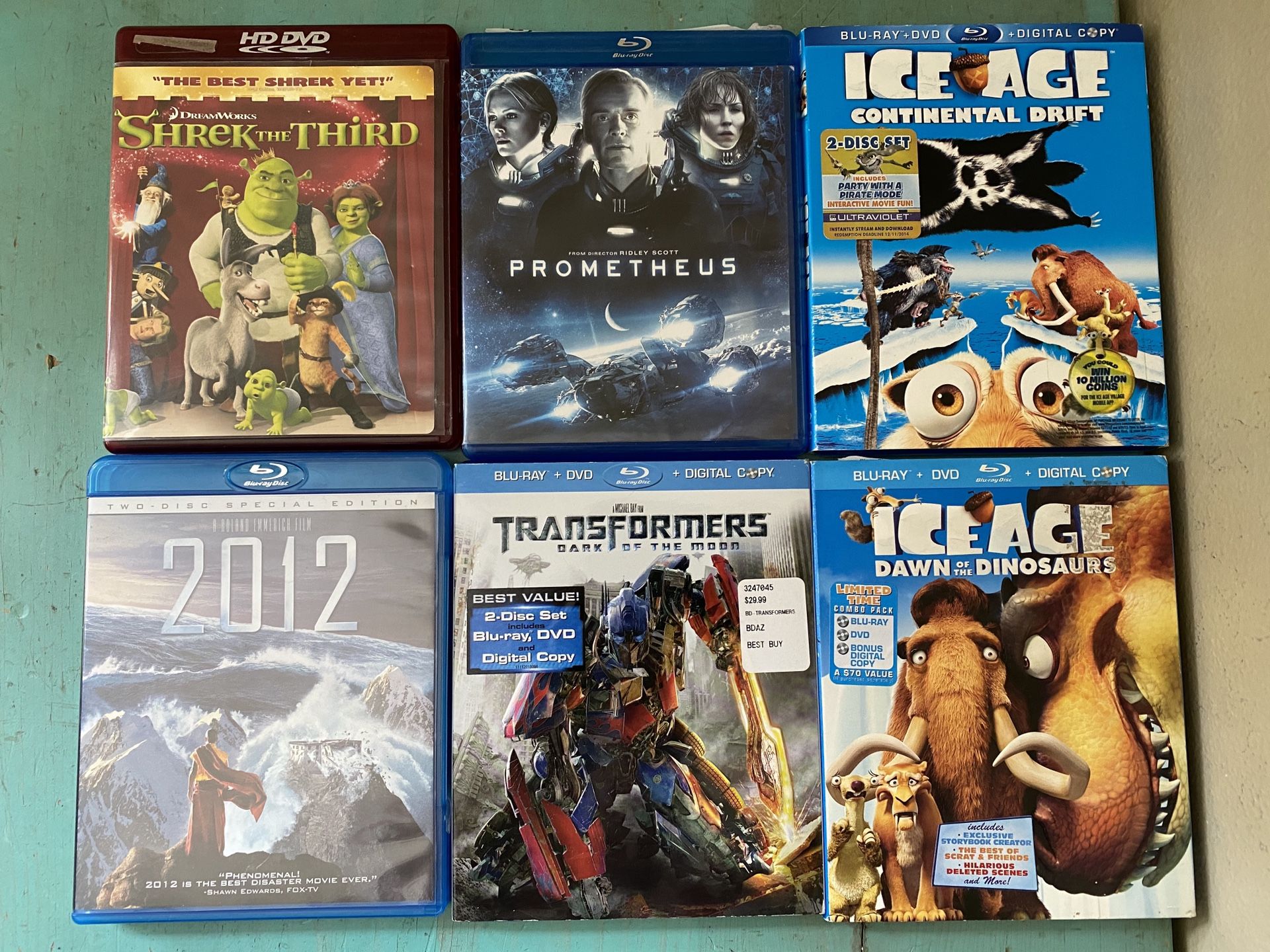 $4 Each Blu Ray Bluray Movies Ice Age Transformers 2012 Shrek Prometheus