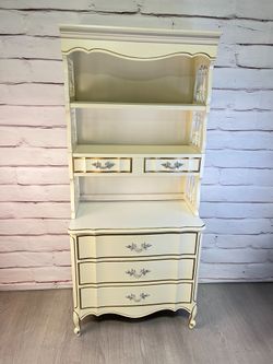 Vintage Cream French Provincial Bookcase Dresser Combo