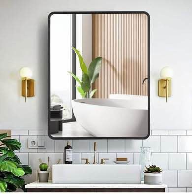 New 24 Inch x 30 Inch Black Metal Framed Bathroom Mirror Medicine Cabinet Rectangle Tilting Beveled