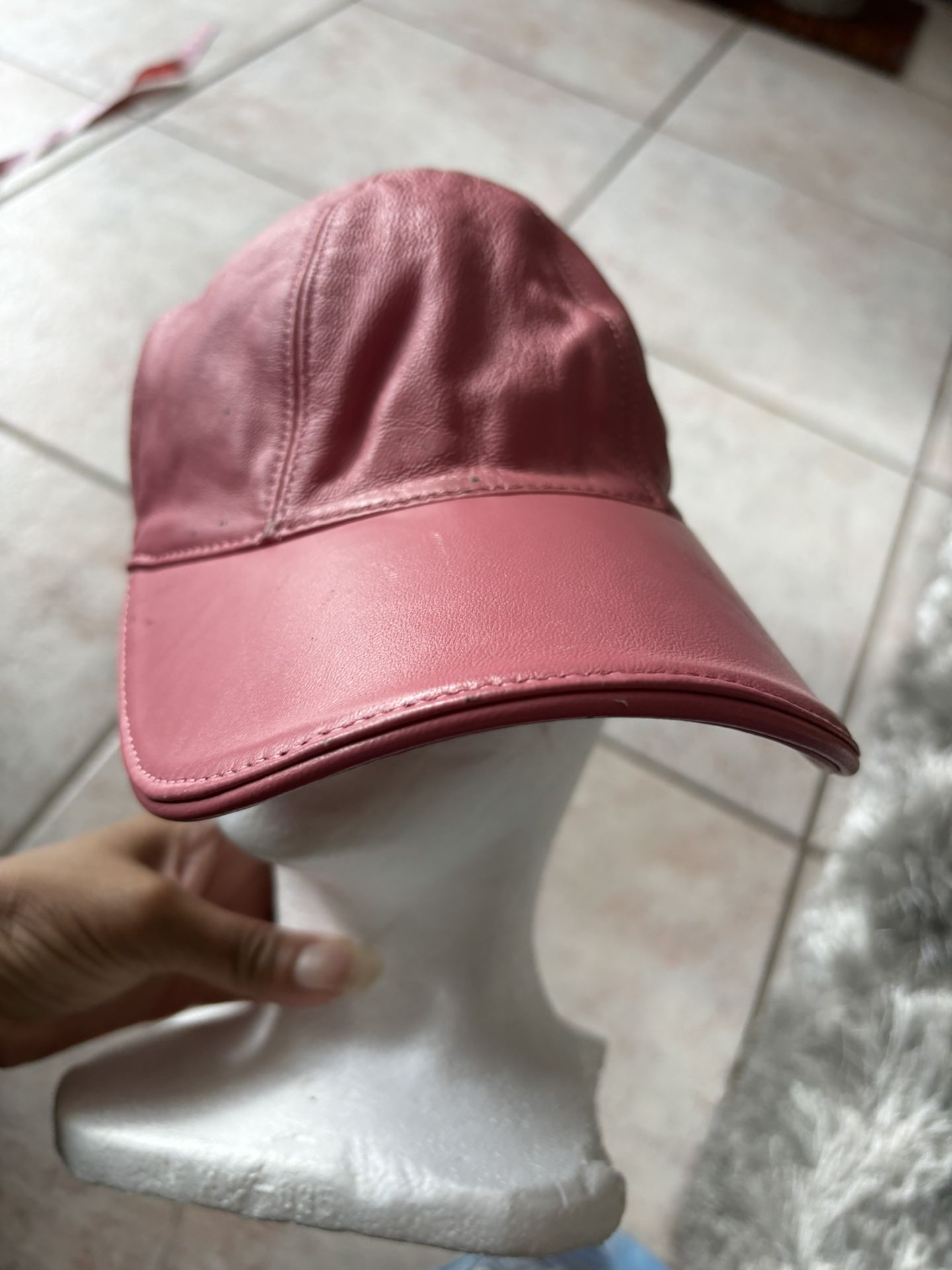 Pink leather accessory baseball cap brim hat y2k Barbie color head wear Made In Italy 