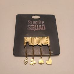 New Suicide Squad Harley Quinn Puddin' Gold Tone Pin w/ Dangle Charms DC Comics