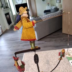 Retired Fisherman Pendulum Hand Painted Metal Two Sided Balance Toy