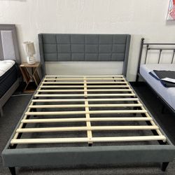 Queen Bed Frame In Grey No Box Spring Needed 