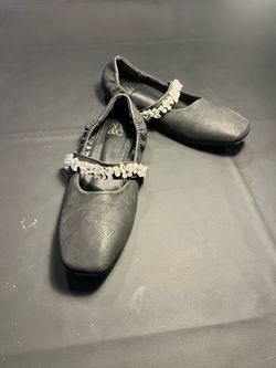 New York & Company Black Ballet Flats with Rhinestone Strap size 9