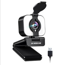 Atatat 2K QHD Webcam USB, Ring Light, Privacy Cover, Microphone,