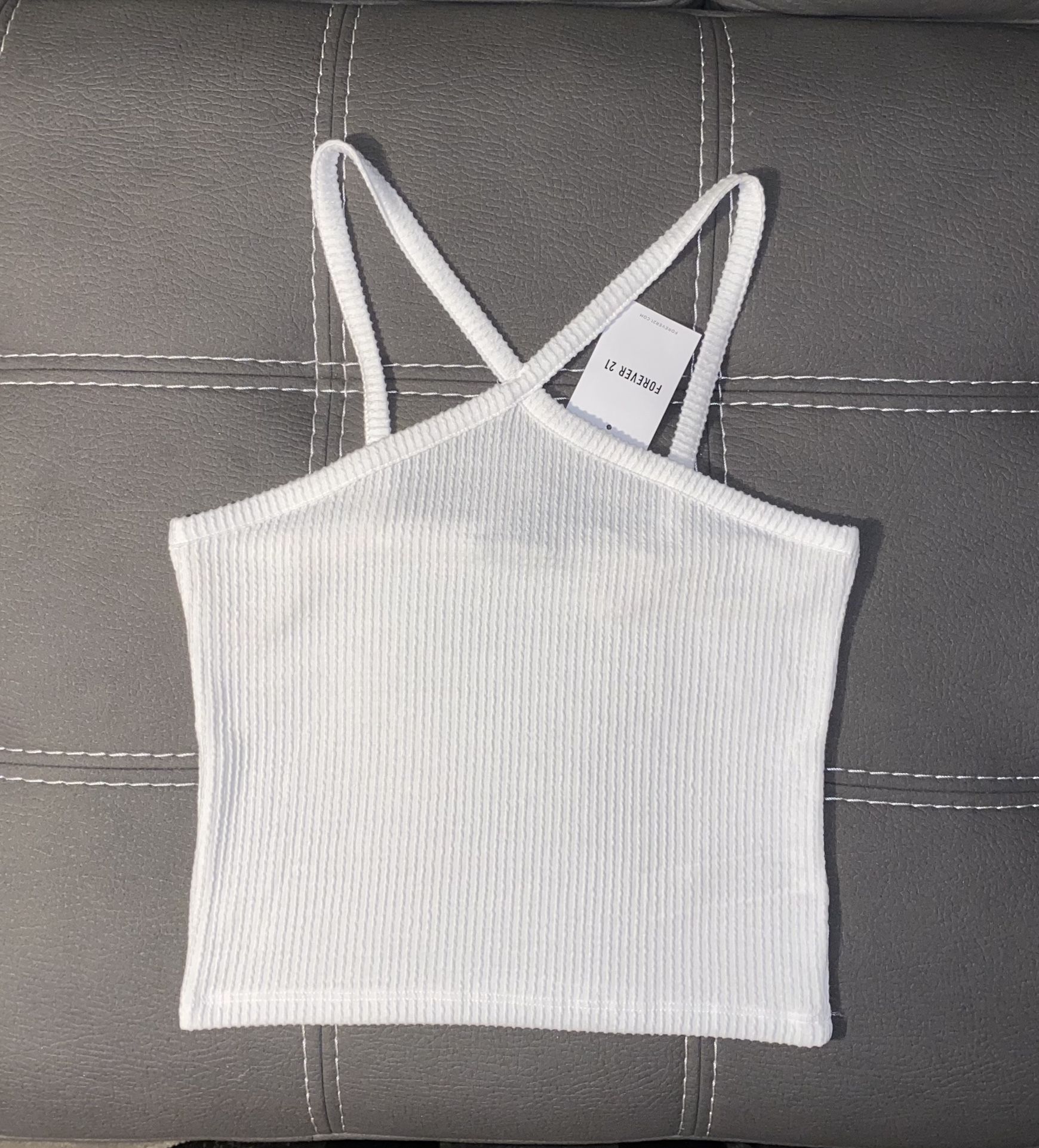 New FOREVER 21 Halter Top Medium White Ribbed Stretchy
