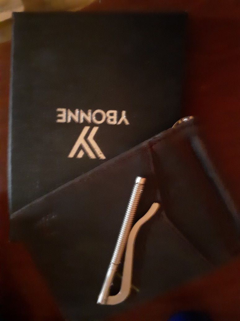 Ybonne bi fold wallet w/ money clip, genuine leather