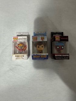 Funko Pop Minis Harry Potter Fawkes, Toy Story Woody, Deadpool