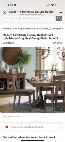 Modern Farmhouse Natural Rubberwood Upholstered Gray Seat Dining Chair, Set of 2