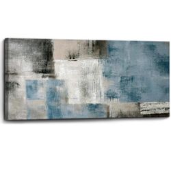 SDYA Blue Abstract Wall Art Decor Hand Painted Oil Painting On Canvas Framed 30 Inches X 60 Inches Large Colorful Modern Artwork Wall Art 