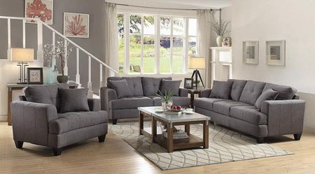 3PC LIVINGROOM SET: SOFA LOVE SEAT AND CHAIR--CHARCOAL