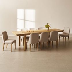2374 $980 mopio Logan 7Piece 8 Seater Upholstered Extendable Dining Table Set Beige Dining Chair Set of 6, Modern Farmhouse Solid Wood 7 Piece 104" fo