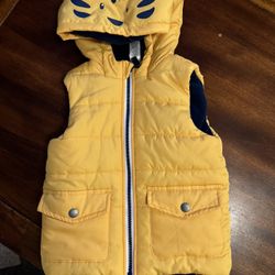 Little Me Tiger Hood Fleece Lined Puffer Vest Sleeveless - 3T