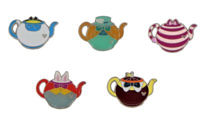 DISNEY PIN HIDDEN MICKEY TEACUPS CHESHIRE MAD HATTER ALICE COMPLETE PIN SET/LOT