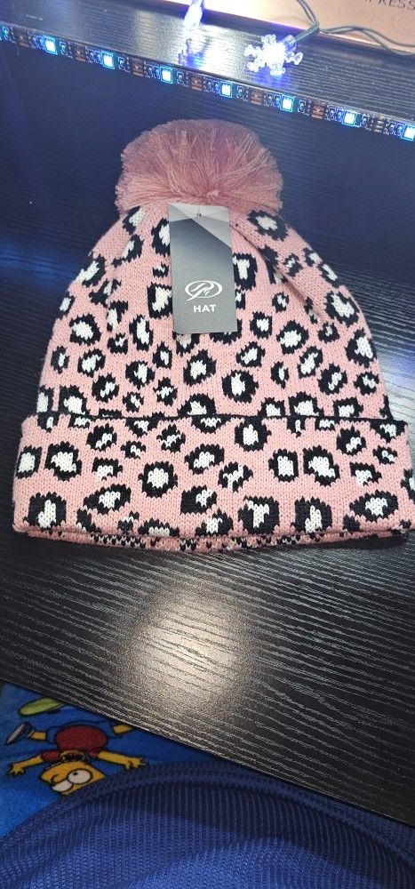 Pink Printed Beanie Hat