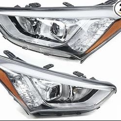 Driver And Passenger Side Headlamps Assembly For Description 2013 2014 2015 2016 Santa Fe Suv Factory Halogen Sealed Beam Lamp With Drl Black Housing 