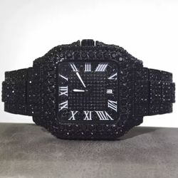 UNIGUET Cool Men's Watch Luxury Stainless Steel Quartz Watch Hip Hop Black Diamond Square Design Fashion Iced Wristwatch for Men