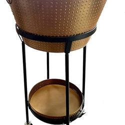Beverage Tub & Tray with Wheeled Stand, Matte Copper Coated Galvanized Steel $30