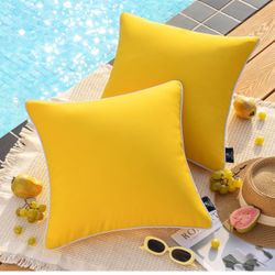 20''X20'', Yellow Pack Of 2 Outdoor Waterproof Solid Throw Decorative Pillow Cover