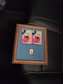FRAMED MICKEY MOUSE & WALT DISNEY 6 CENT COLLECTORS STAMP