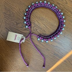 Fabindia Silver-tone Metal + Maroon thread artisan CHOKER NECKLACE. NWT.