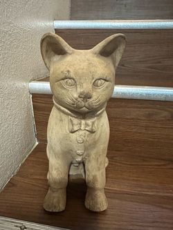 Concrete Cat Figurine with Bow Tie