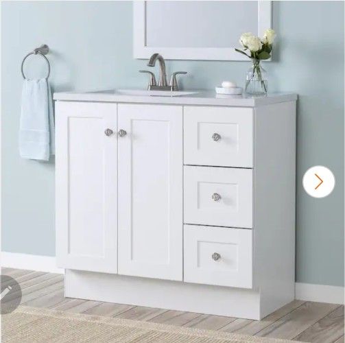 Bannister 37 in. Single Sink White Bath Vanity with Granite-Look Colorpoint White Cultured Marble Top (Assembled)