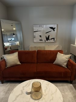 Burnt Orange Velvet Statement Sofas